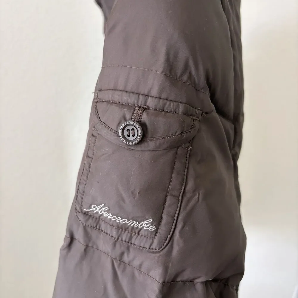 Abercrombie & Fitch Fur Down‎ Puffer Jacket Large Woman’s Brown Faux Lining Y2K